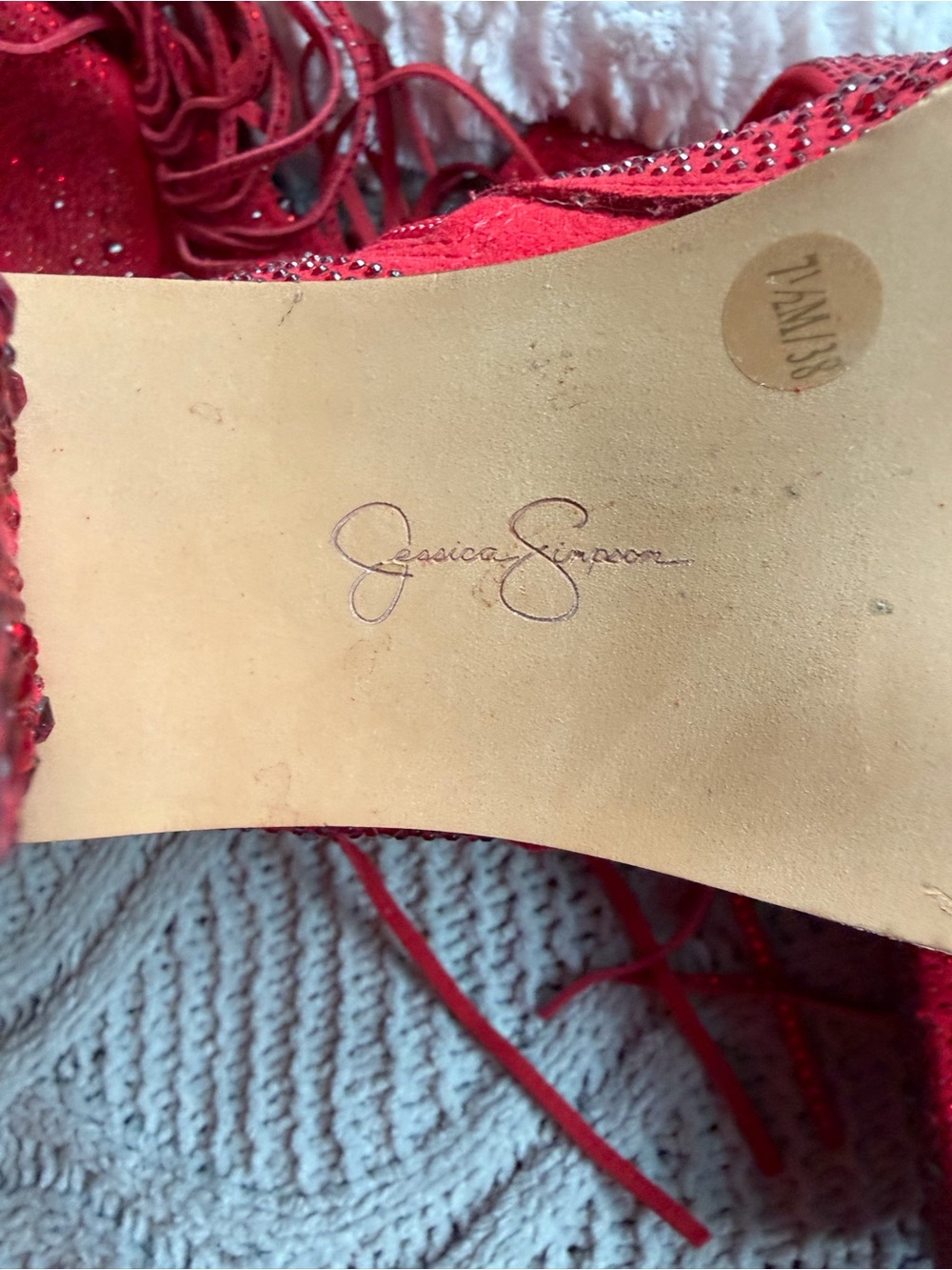 Jessica Simpson Red Rhinestone Fringe Cowboy Boots Size 7.5 - Picture 6 of 6